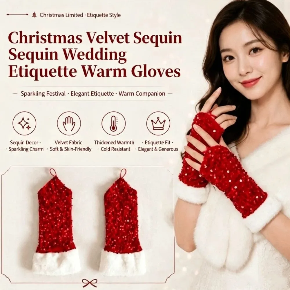 Glitter Christmas Gloves Sequin decorative Hook Finger Exposed Gloves breathable Thickened Warm Performance Gloves
