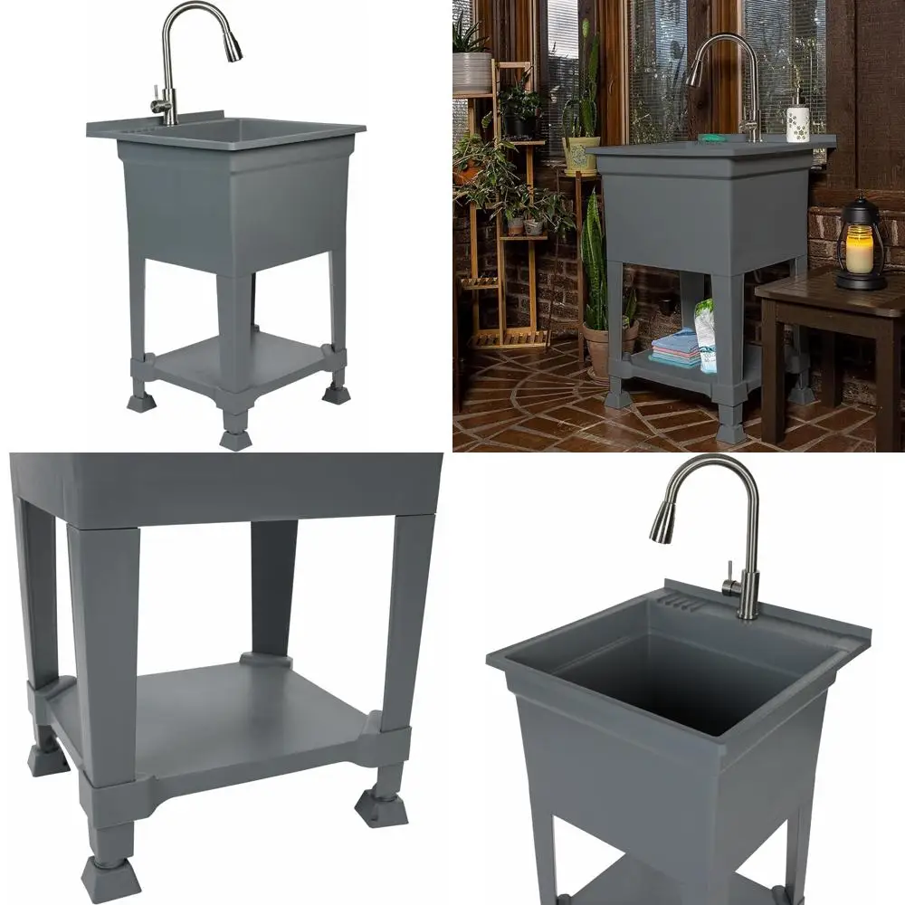 

Heavy-Duty Plastic 24 x 24 Utility Tub for Workshop, Laundry, Garage - Compact, Freestanding Sink Ideal for Home and Industrial