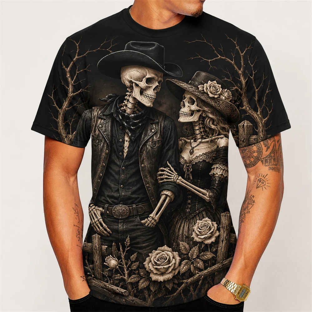 Day Of The Dead T-shirt For Men Women 3D Print Couple Skeletons Pattern Short Sleeve T Shirts Holiday Friends And Relatives 2026