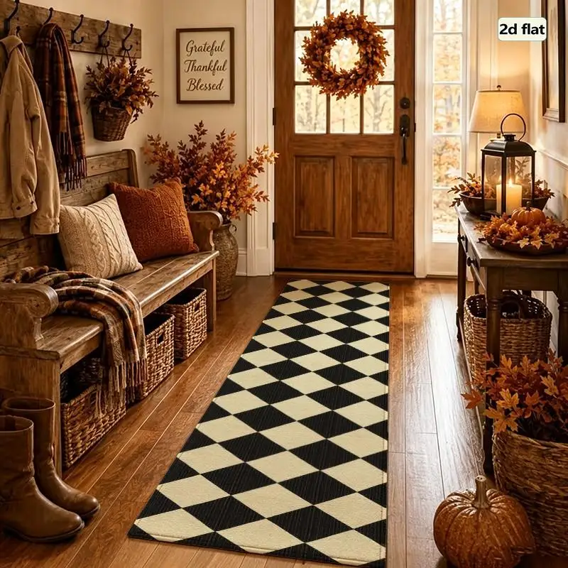 1PC Argyle Diamond Running Rugs, Hallway Rugs, Washable And Easy-to-maintain Home Decoration Carpet, Suitable For Hallways, Passages, Stairs, Bedrooms, Bedside, Laundry Rooms, Kitchens Etc