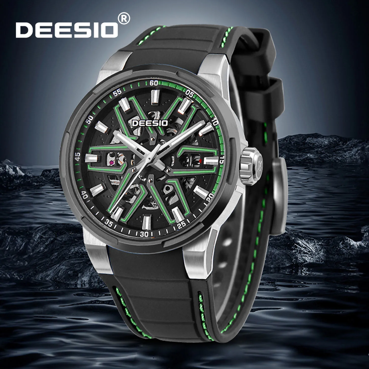 

Deesio автоматические механические часы мужские спортивные хронограф водостойкие нержавеющая сталь полый циферблат уникальный дизайн мужской подарок