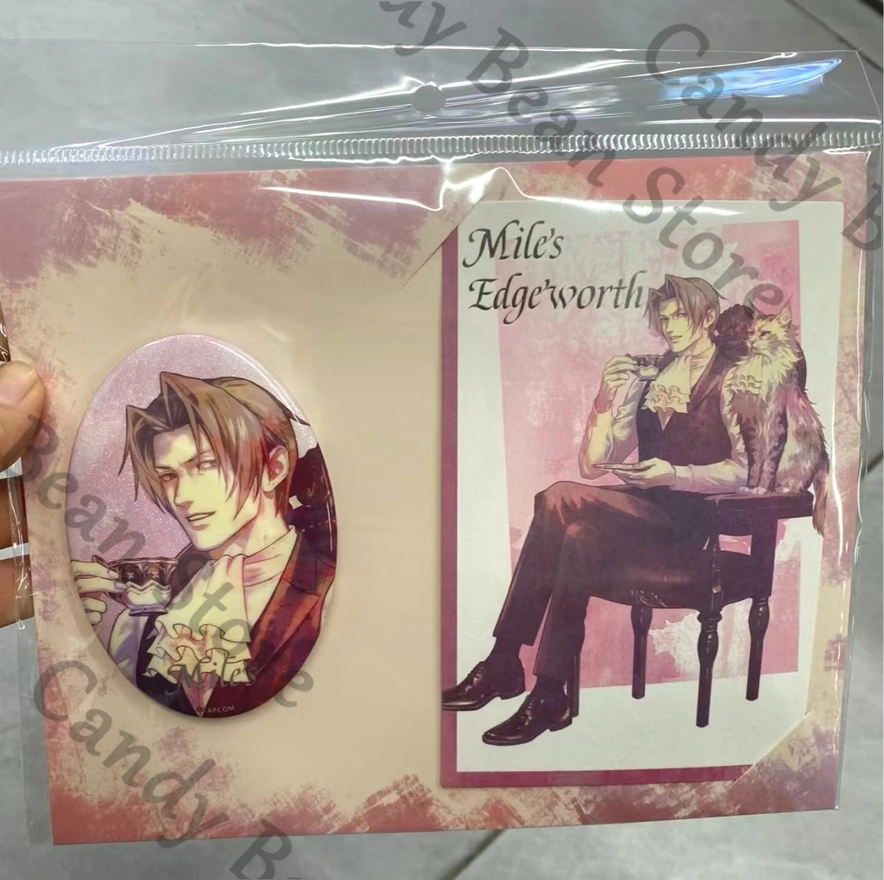 

Anime Genuine Ace Attorney Miles Edgeworth Phoenix Wright Mei Maya Cosplay Oval Badge Emblem Cartoon Brooch Postcard Card Gift