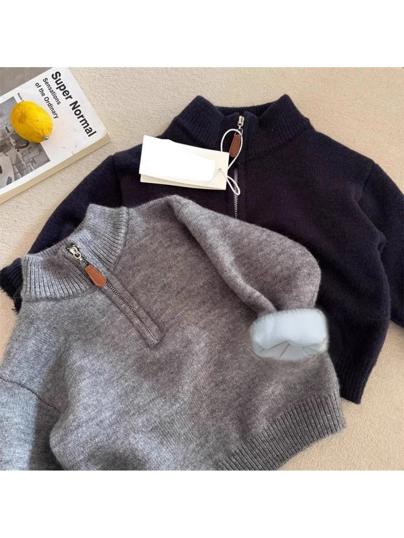 Children's Sweater for Girls, Fleece-Lined, Zippered Base Knitwear, Baby Base Shirt for Boys