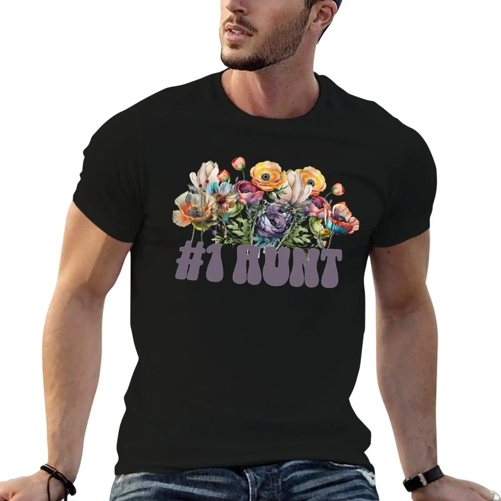 Floral Retro Atardecer # 1 Auntie, camiseta gráfica con estampado de tía, la mejor tía de todos los tiempos, camiseta ligera para entrenamiento en el gimnasio