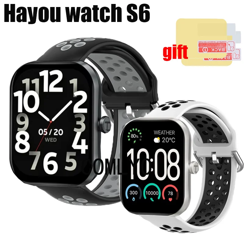Ремешок для HAYLOU Watch S6, ремешок для умных часов, силиконовый дышащий спортивный ремень для женщин и мужчин, защитная пленка для экрана Ремешок для HAYLOU Watch S6, ремешок для умных часов, силиконовый дышащий спортивный ремень для женщин и мужчин, защитная пленка для экрана