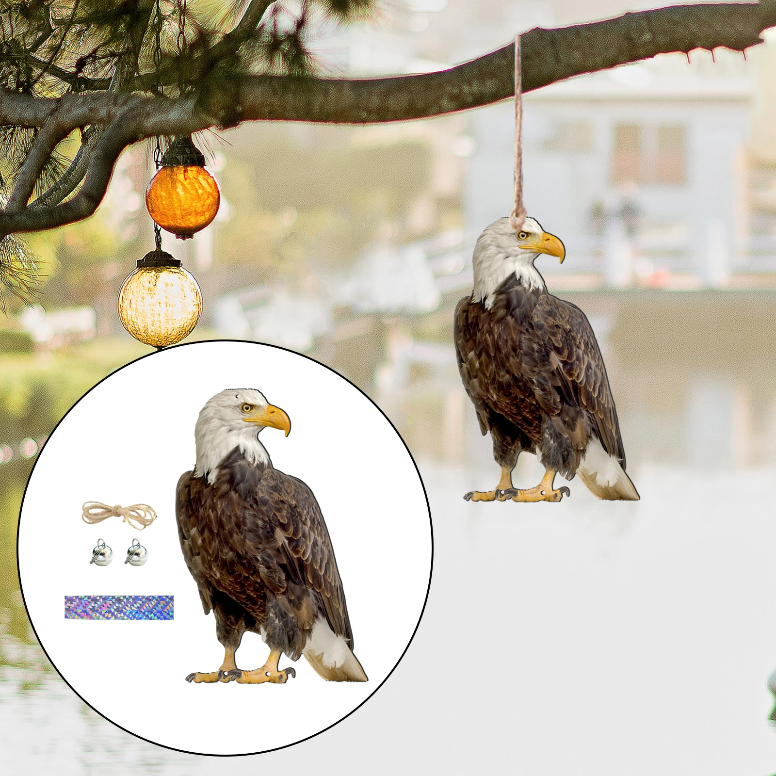 Hanging Decorative Owl American Bald Eagle Home Courtyard Garden Decoration Hanging Decoration Fake Owl for Patio Roofs