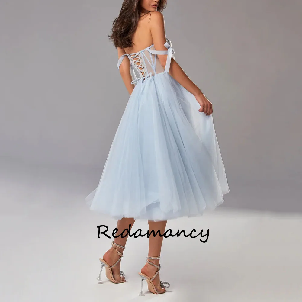 Redamancy Blue Sweetheart Tulle A-LINE Homecoming Dresses 2024 Backless Slim Tea-Length vestidos de novia Party Dress