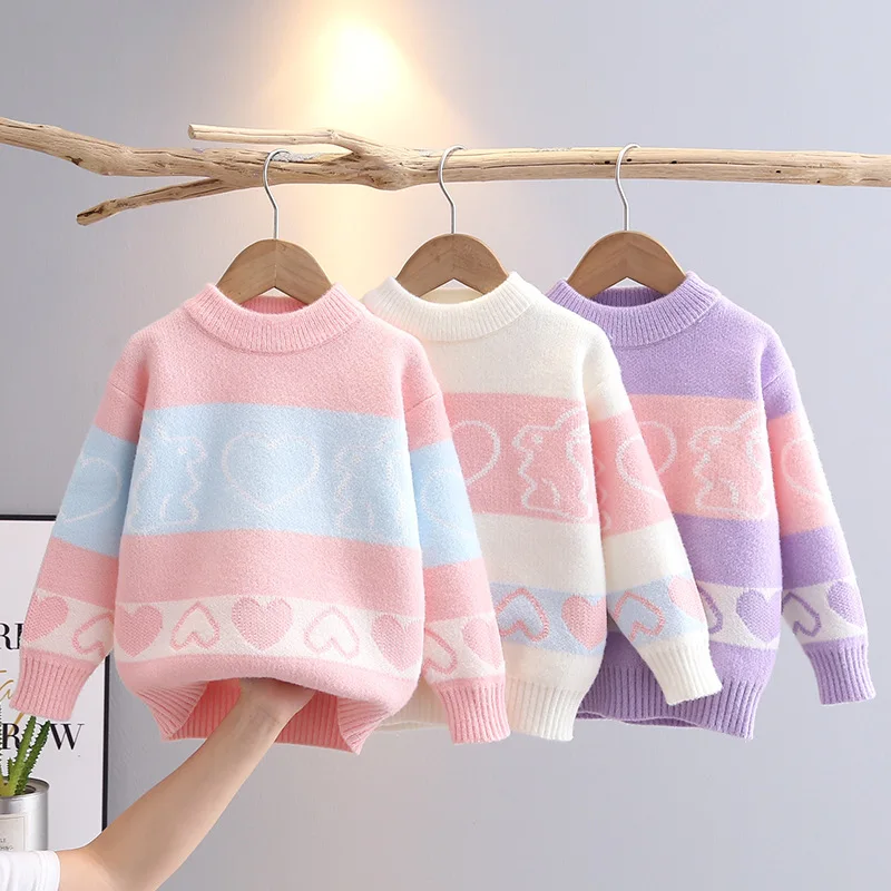 Детский трикотажный свитер для девочек, шерстяной трикотажный свитер для девочек на осень и зиму, 2024