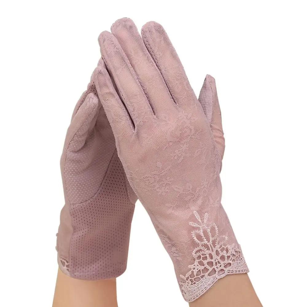 Mesh Sunscreen Gloves Fashion Flower Anti-Slip Sun Protection Gloves Mittens Full Finger Lace Gloves Women Driving