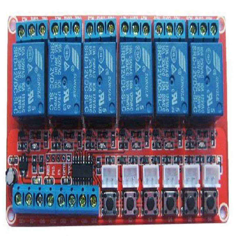 Self-Locking Relay Module, Control Voltage, High Current, 6-Way, 1Pc