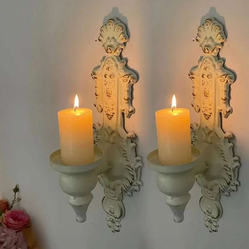 Vintage Relief Iron Wall Candle Holder Retro Home Wedding Art Decor Gift