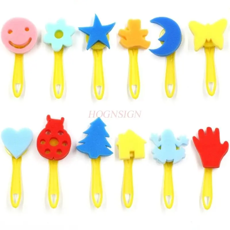12PCS kindergarten early education art, paint Children's drawing, rubbing, graffiti tools, geometric shapes, sponge brushes,
