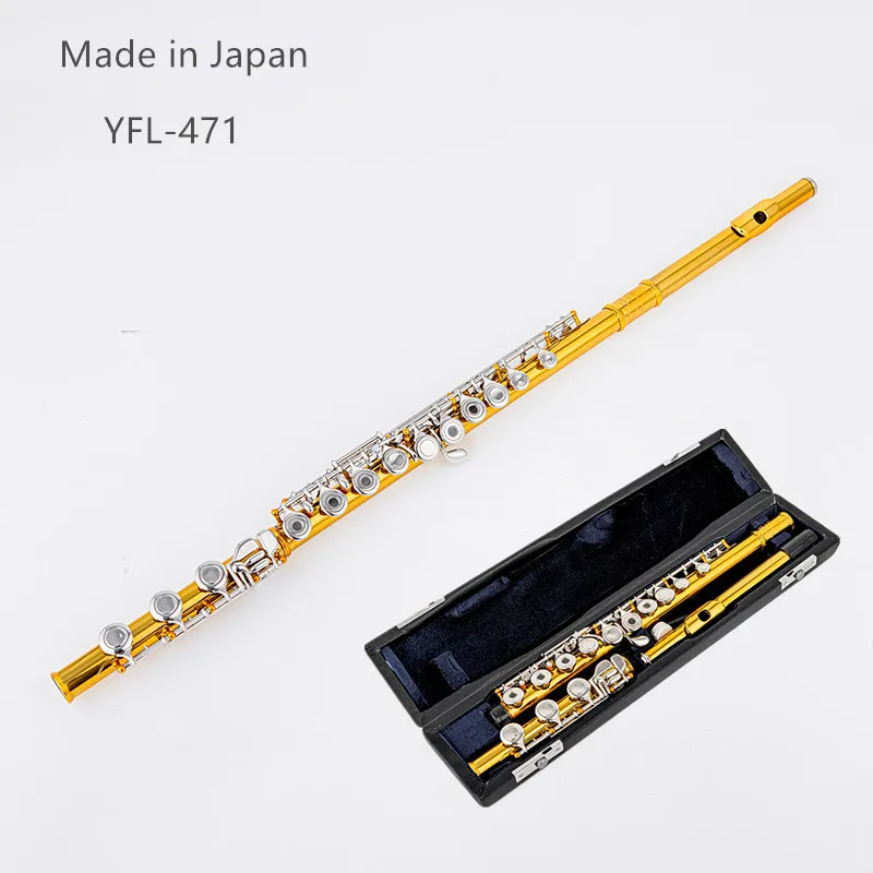 Premium Japanese YFL-471 C Foot Flute, 17 Keys, French Style with E Mechanism, Gold & Silver Plated, Cupronickel