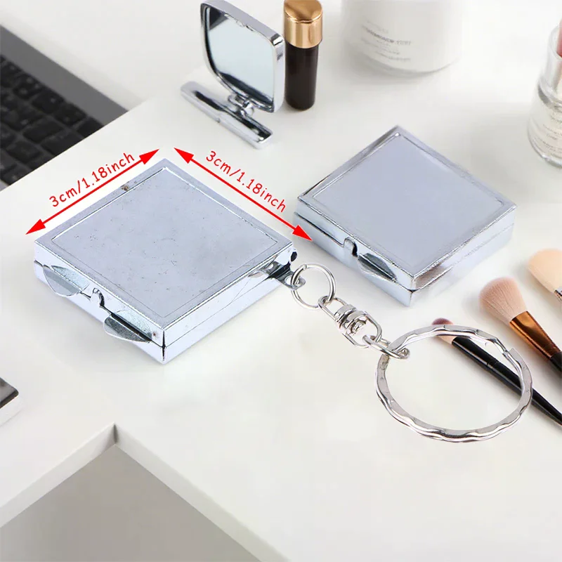 مرآة مستحضرات التجميل على شكل قلب بيضاوي الشكل على الوجهين، سلسلة مفاتيح معدنية قابلة للطي، مرآة مكياج صغيرة #4