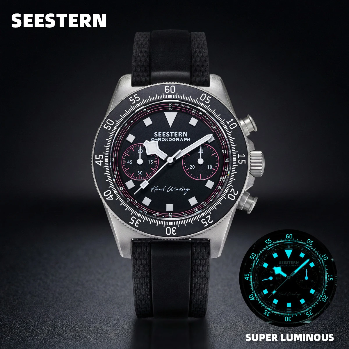 

Мужские часы SEESTERN, механические наручные часы с хронографом ST1901, механизм Swanneck, светящиеся, водонепроницаемые, с сапфировым стеклом S443, новые