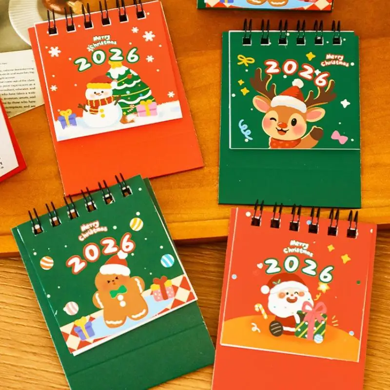 Mini calendario de escritorio de dibujos animados, calendario de Navidad bonito, calendario de bolsillo portátil, decoración de escritorio, regalos de navidad, 2026