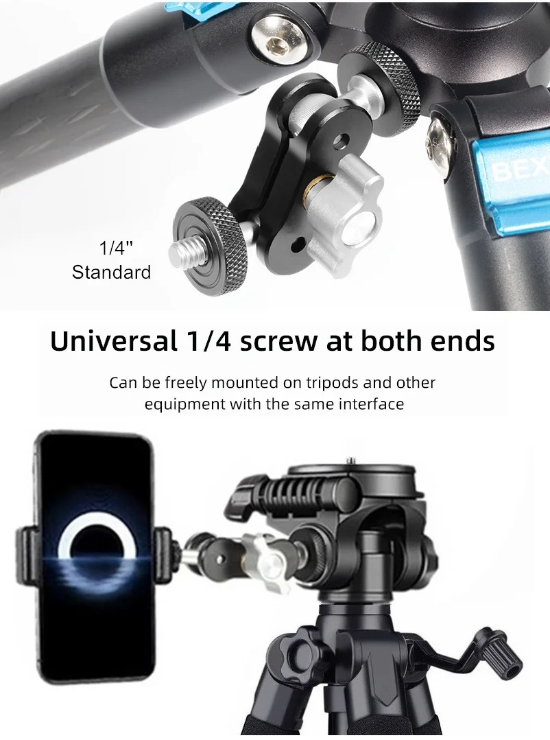 Double Ball head Magic Arm 1/4 inch Screw CNC for SLR Camera Tripod Cage Rig LED Video Light Microphone Field Monitor GoPro DJI