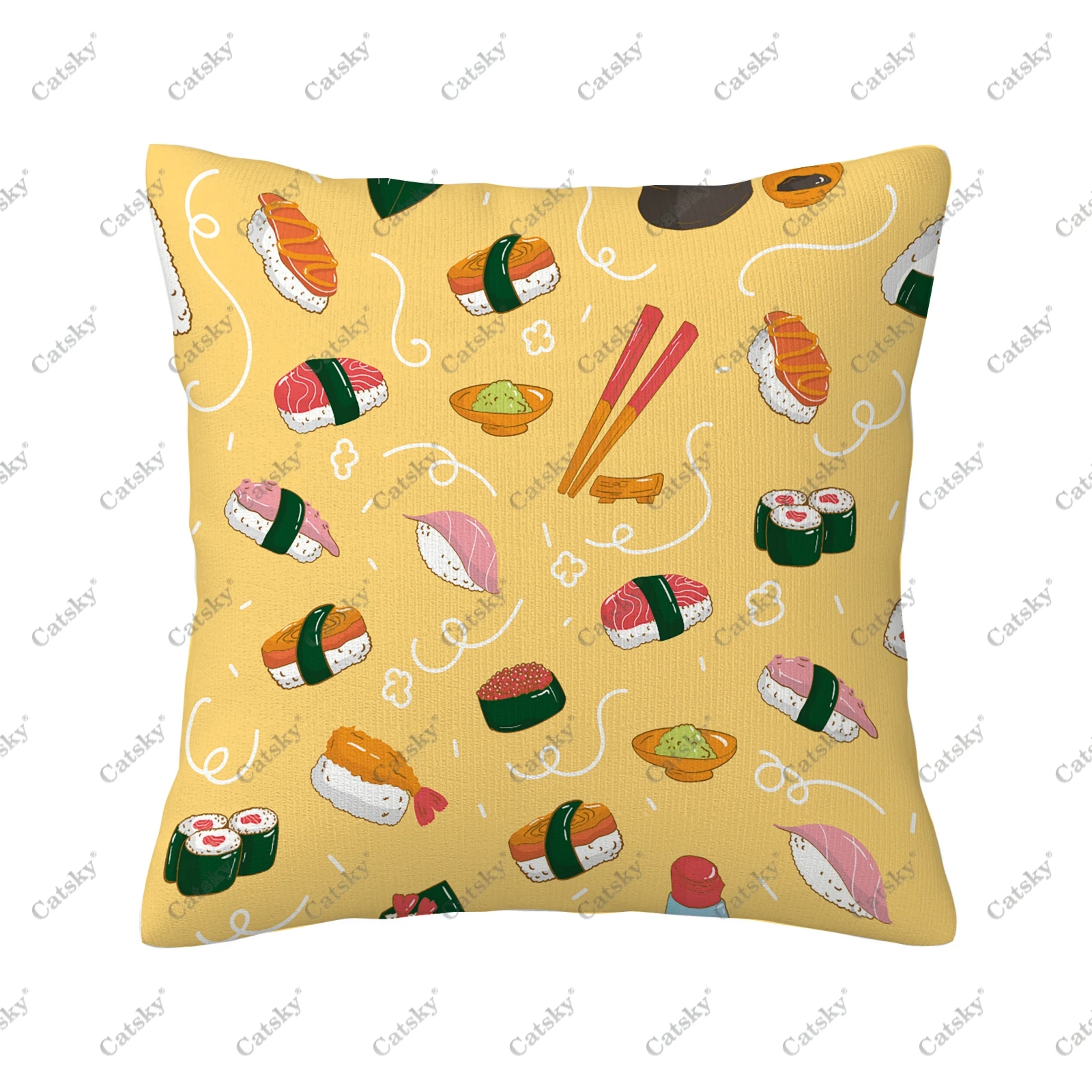 Sushi Pattern  Pillow cover decoration sofa home 45x45cm gift holiday double-sided short plush cushion covers back pillows