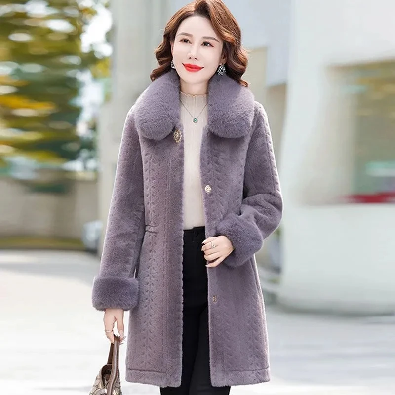 

Winter New Korean Mother's Fur Jacket Long Thicken Imitation Mink Cashmere Coat Middle Aged Women High End Woolen Overcoat 5XL