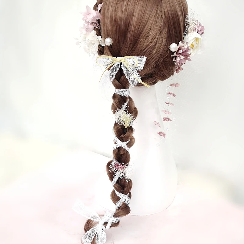 Lolita Haaraccessoires Gedroogde Bloem Kant Parel Haarspeld Bruiloft Afstuderen Ceremonie Theekransje Multi-element Hanfu Hoofdtooi Set