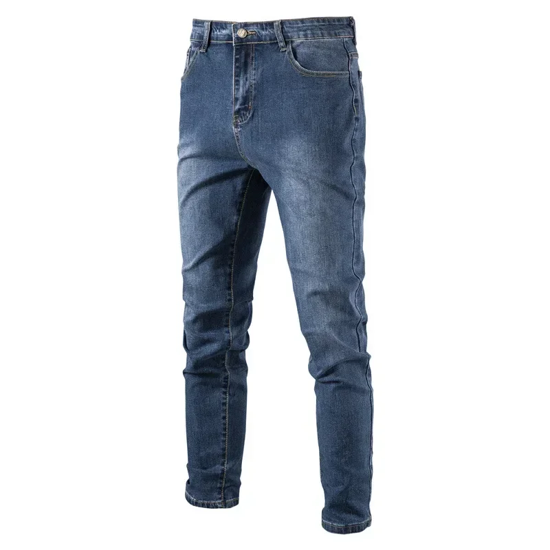 

Spring Autumn Men's Jeans High-quality Solid Color Washed Cotton Stretch Straight Denim Pants Male Casual Business Trousers 38
