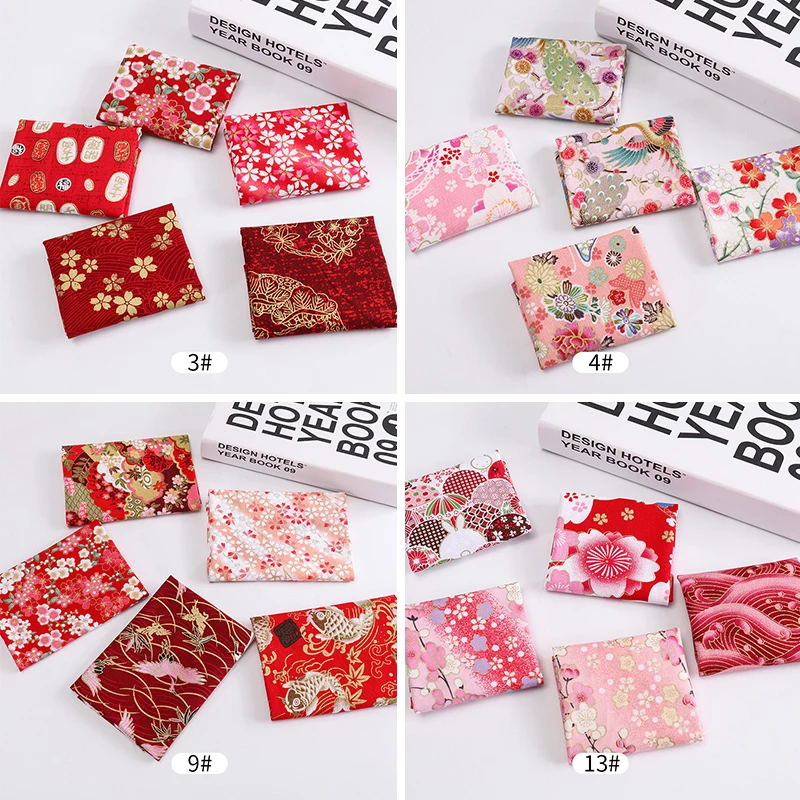 5Pcs Japanese Style Hot Stamped Cotton Fabric Colorful Handmade Patchwork Quilting Clothes Sewing Scrapbooking Material Supplies