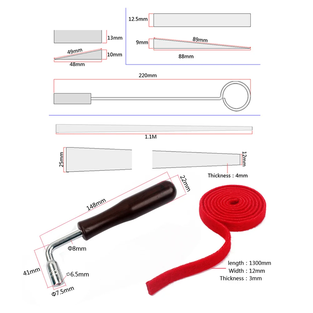 

6Pcs Piano Tuning Hammer Wooden Handle Professional Mute Tool Kit with Four Rubber Mutes and Temperament Strip for DIY Piano
