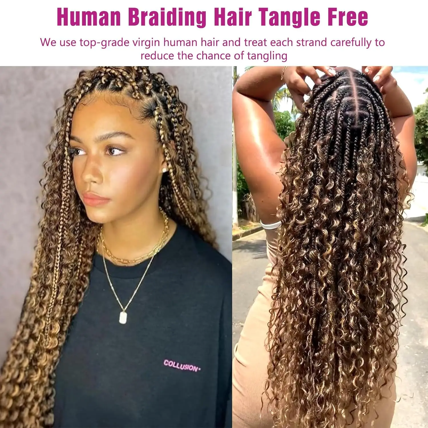 P4/27 Highlight Human Braiding Hair Bulk For Boho Braids Deep Wave Curly Human Hair Micro Crochet Braiding 50g 1 Blunde 22 Inch