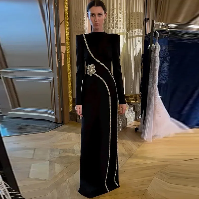 

Hot Selling 2026 New Long Sleeve Socialite Temperament Beads Rhinestones Long Dress