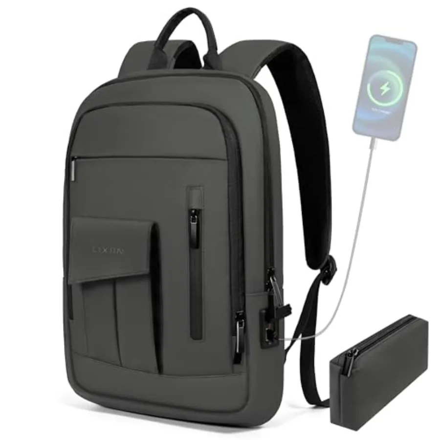 

Business Backpack for Men Slim Lightweight Laptop Backpack Water Resistant Small Office Backpack for Commute Travel Daily Offic
