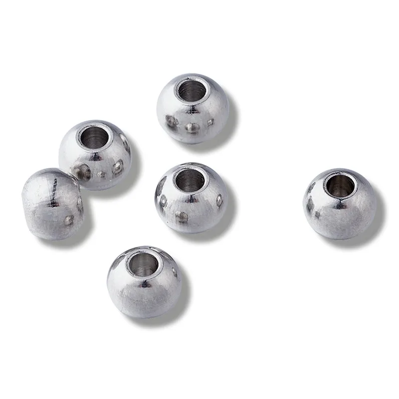 100pcs 6x5mm 304 Stainless Steel Loose Spacer Beads Round Beads for Jewelry Making DIY Bracelet Necklace Accessories Hole: 2mm