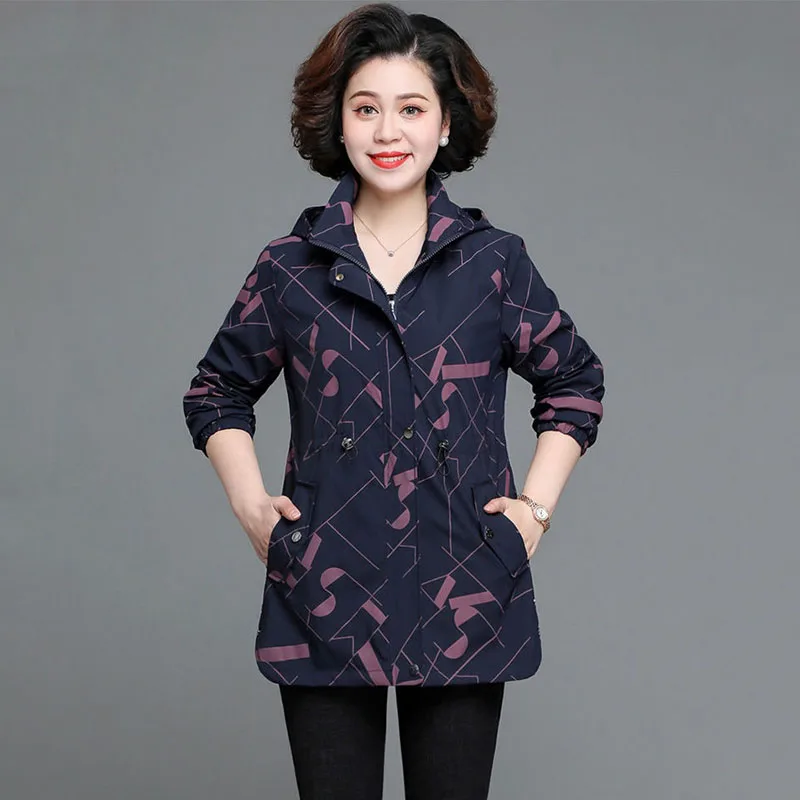 

Middle-Aged Elderly Women's Coat Top New Spring Autumn Fashion Hooded Zipper Outerwear Casual Jacket Female Windbreaker