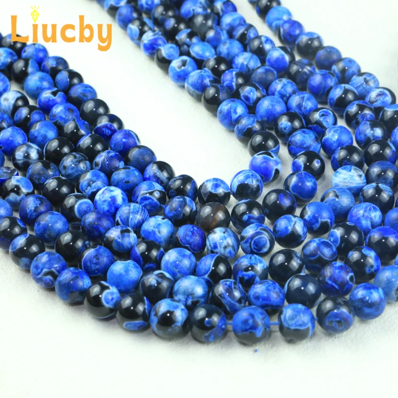 Deep Blue Fire Agate Natural Stone Handmade Beads For Jewelry Making DIY Women's earrings Accessories 15