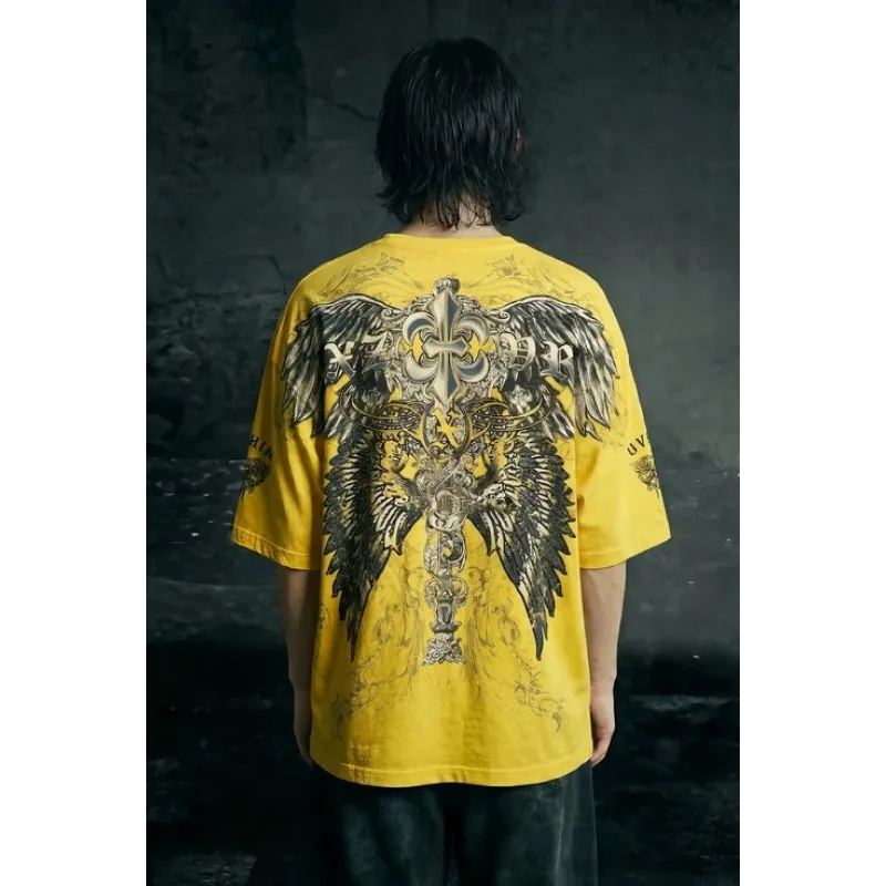 2026 Y2K European American Men's Summer Fashion Skull Letter Print Comfortable Breathable Round Neck T-shirt Outdoor Street Top