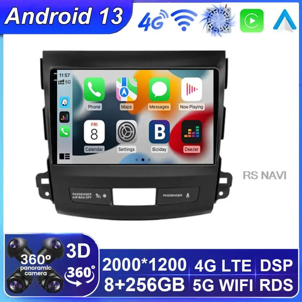 

Автомагнитола на Android 13, мультимедийный плеер для Mitsubishi Outlander 2006-2011, Peugeot 4007, Citroen C-Crosser, Carplay, Gps, NO 2 Din