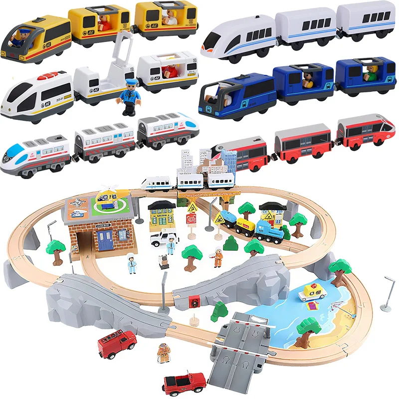 

Набор электрических поездов, игрушки, модель, магнитный электрический литой автомобиль, под давлением, подходит для деревянной железной дороги, деревянный поезд, рождественские подарки