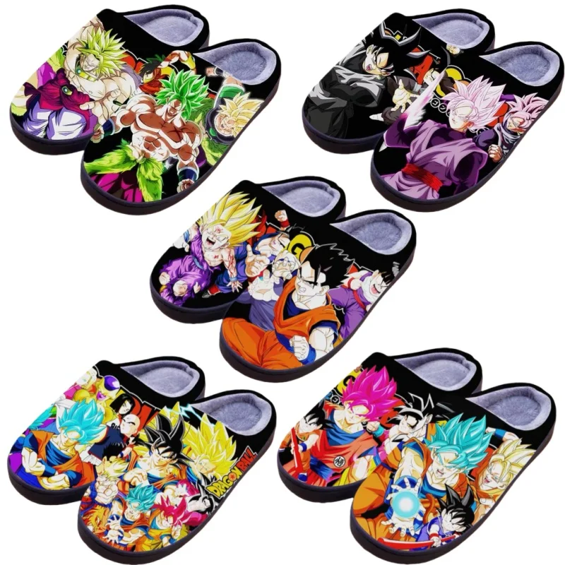 Zapatillas de felpa de Dragon Ball de Anime Goku Vegeta, zapatos de algodón cálidos y peludos para invierno, zapatillas antideslizantes para interiores para hombre, regalos