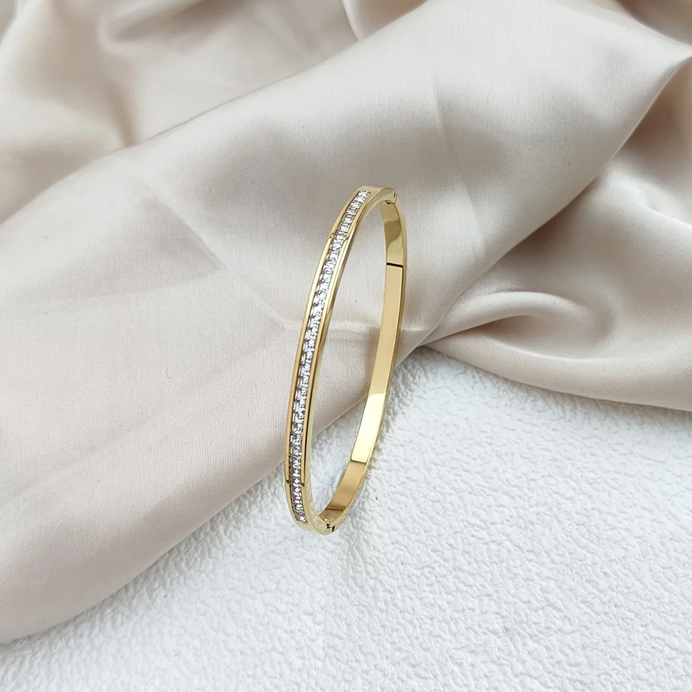 Fashionable New Stainless Steel Bracelet Jewelry for Women Men Simple Rhinestone Gold Plated Girls Gift Hot Selling Free Shippin