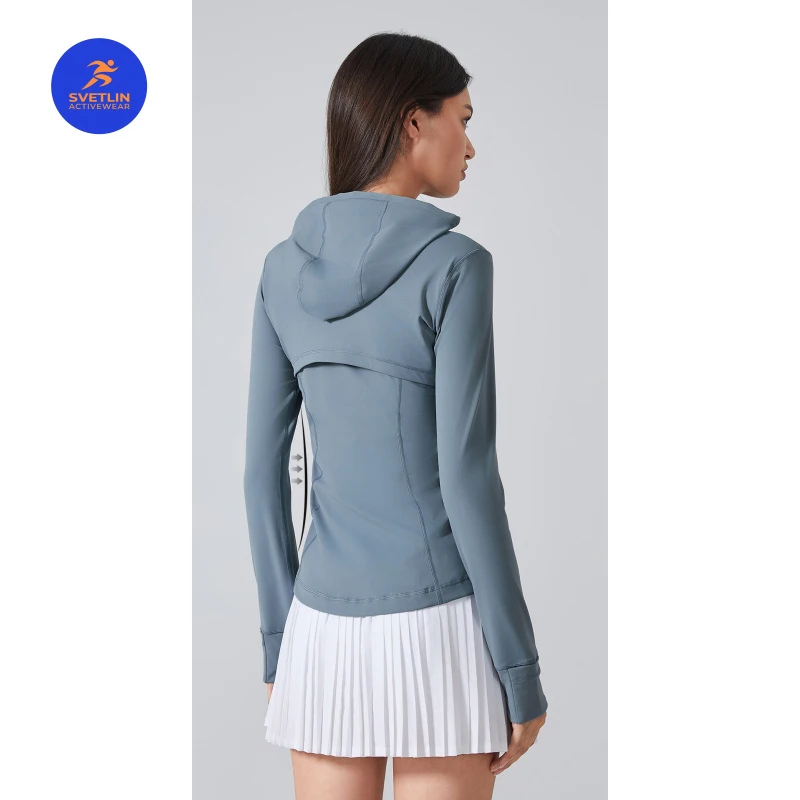 SVETLIN EU US Size Luxury Quality Active Wear Women's Sports Hooded Jacket Slim Fit Zipper Stretch Running Yoga Coat