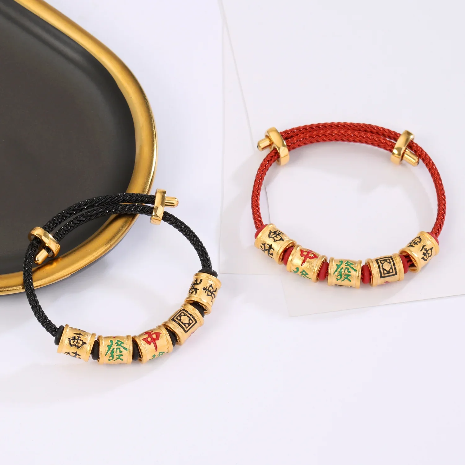 

Permanent No Falling Real 24K Gold Plated Luck Hand Rope HandString White Mahjong Red Rope Enamel Golden Color Bracelet 2025 New