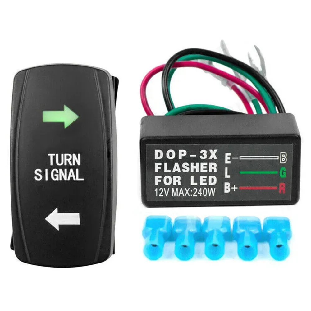 Car Turn Signal Kit Rocker Switch Blinker SPDT Switch For ATV UTV Motorcycle 21.08x36.83mm ABS LED Integrated Flasher Relay