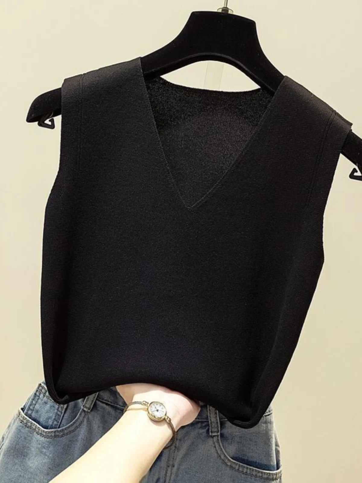 Ceco sin Mangas con Cuello en V a la Moda, Top de Punto Estilo Casual para Mujer, Ropa Interior E, Top con Tirantes...