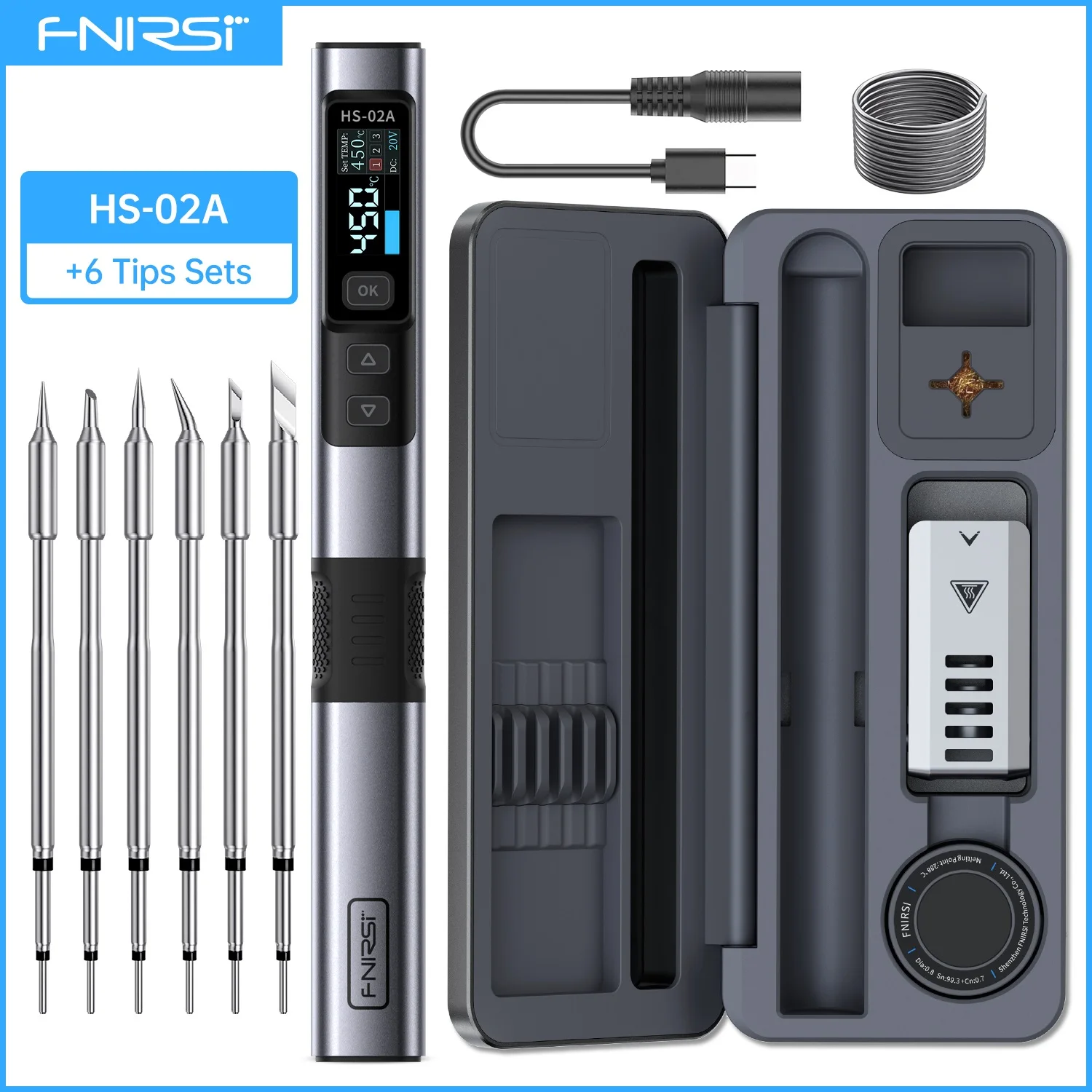 FNIRSI HS-02 Smart Electric Soldering Iron 100W 450° Adjustable Constant Temperature Portable Digital Soldering Station Welding image 3