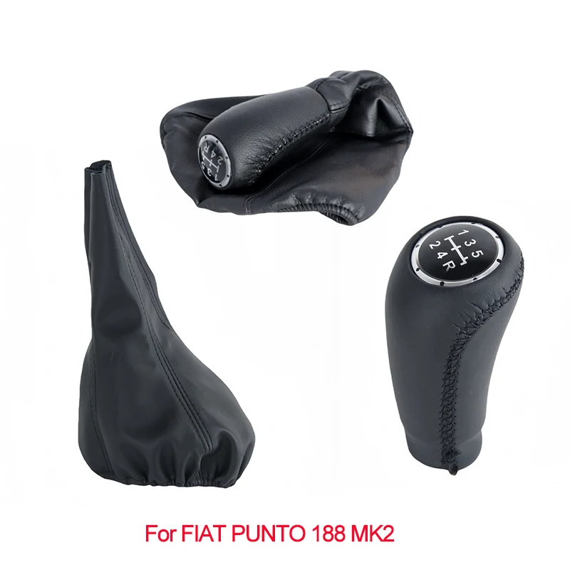 

5 Speed Gear Shift Knob Handball Lever Shifter Head Leather Gaiter Boot Case For FIAT PUNTO 188 MK2 Car Styling Accessories