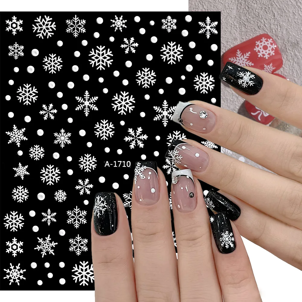 

3d Christmas Snowflake Nail Art Sticker White/Laser Snowflake Xmas Trees Elk Self-Adhesive Nail Decals Sticker Winter Nail Decor