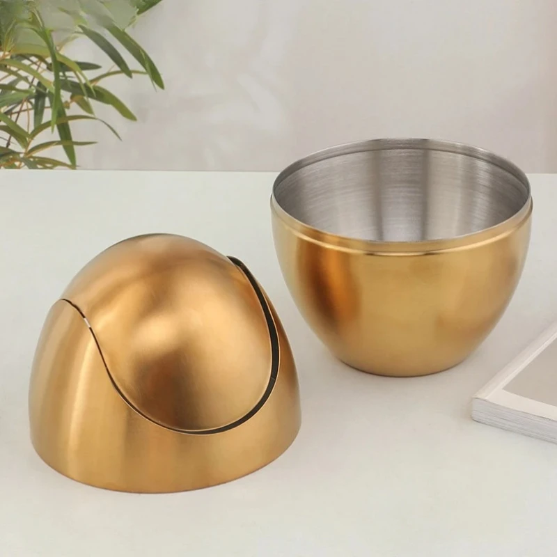 

Nordic Style Small Trash Can 304SS Swing Lid Wastebasket for Office Coffee Table Desktop Bedroom - Household Desk Storage Bin