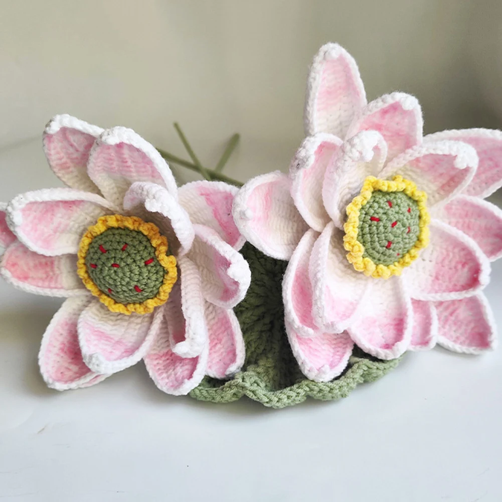 Hand-Woven Shaped Artificial Flower Lotus Lotus Leaf Wool Crochet Eternal Flower For Home Decor Accessory In Stock