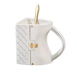 European White Porcelain Coffee Cup Abstract Tote Bag Mug Office Afternoon Tea Cup Art Tote Bag Breakfast Mug Birthday Gift New