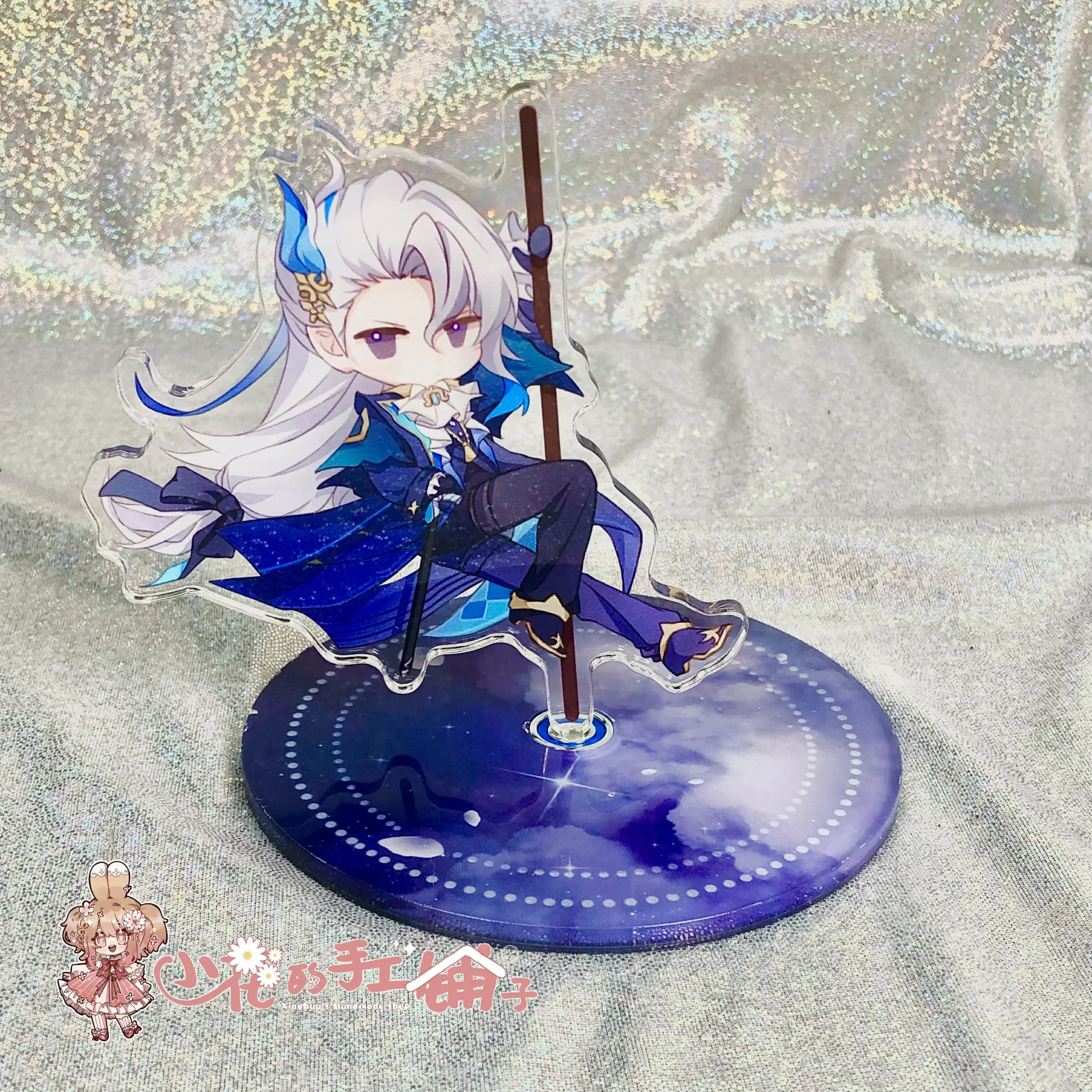 Anime Genshin Impact Neuvillette Wriothesley Cartoon Acrylic Rotate Q Version Stand Model Game Desktop Decor Laser badge