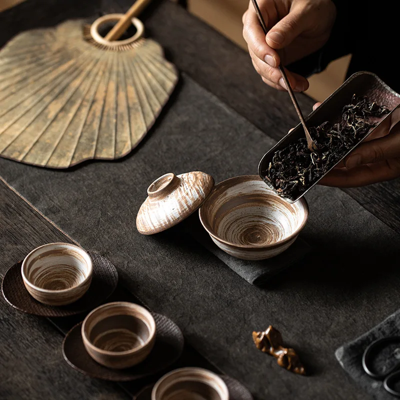 Imagem -02 - Faiança Terrina Japonês Retro Taça de Chá de Cerâmica Kung fu Tea Grupo Tigela de Cerimônia Única Gaiwan